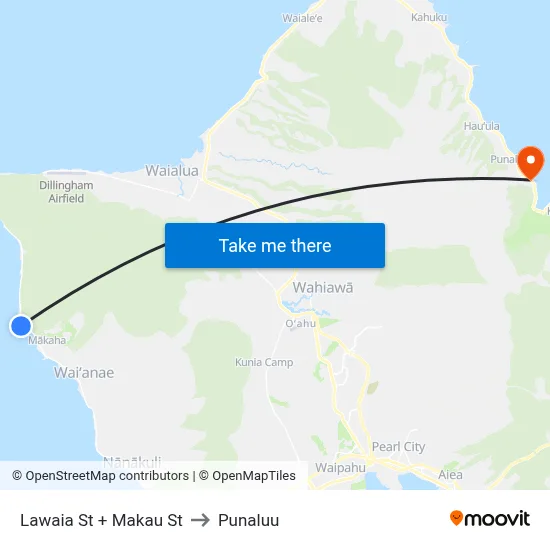 Lawaia St + Makau St to Punaluu map