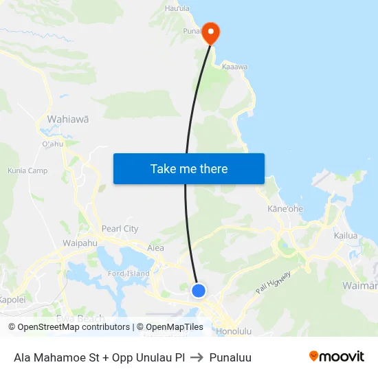 Ala Mahamoe St + Opp Unulau Pl to Punaluu map