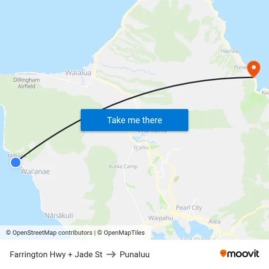 Farrington Hwy + Jade St to Punaluu map