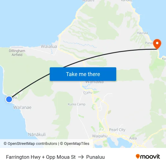 Farrington Hwy + Opp Moua St to Punaluu map