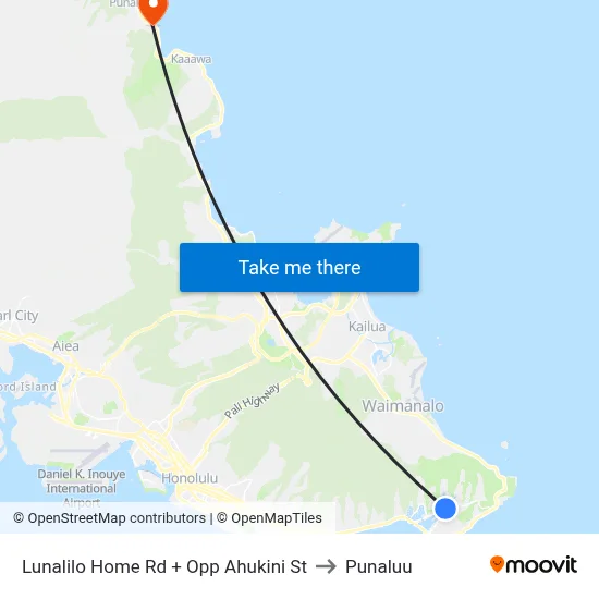 Lunalilo Home Rd + Opp Ahukini St to Punaluu map