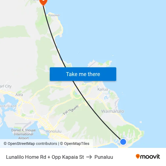 Lunalilo Home Rd + Opp Kapaia St to Punaluu map