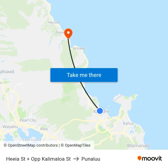 Heeia St + Opp Kalimaloa St to Punaluu map
