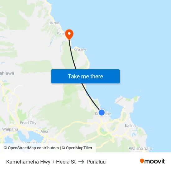 Kamehameha Hwy + Heeia St to Punaluu map