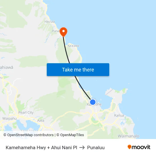 Kamehameha Hwy + Ahui Nani Pl to Punaluu map