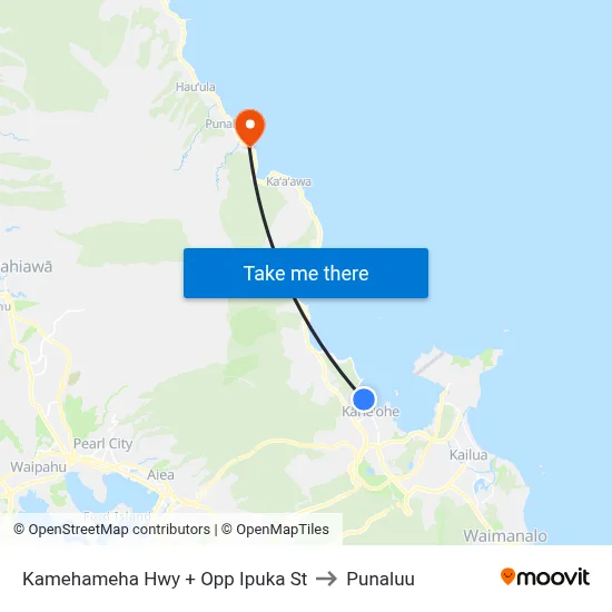 Kamehameha Hwy + Opp Ipuka St to Punaluu map