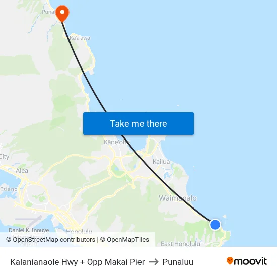 Kalanianaole Hwy + Opp Makai Pier to Punaluu map