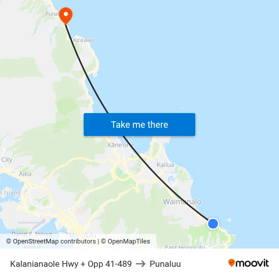 Kalanianaole Hwy + Opp 41-489 to Punaluu map