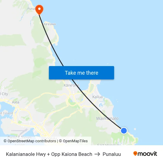 Kalanianaole Hwy + Opp Kaiona Beach to Punaluu map
