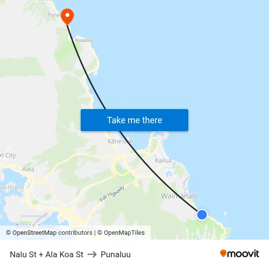 Nalu St + Ala Koa St to Punaluu map