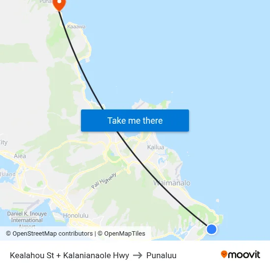 Kealahou St + Kalanianaole Hwy to Punaluu map