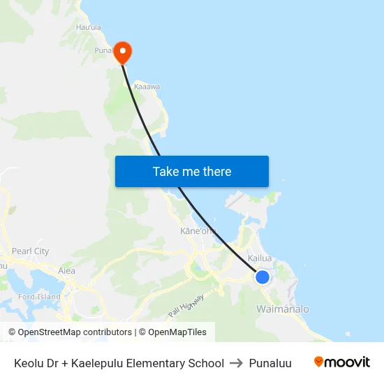 Keolu Dr + Kaelepulu Elementary School to Punaluu map