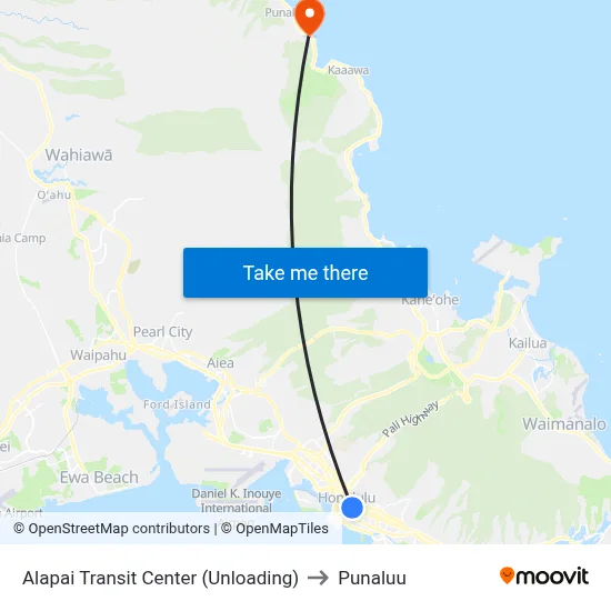 Alapai Transit Center (Unloading) to Punaluu map