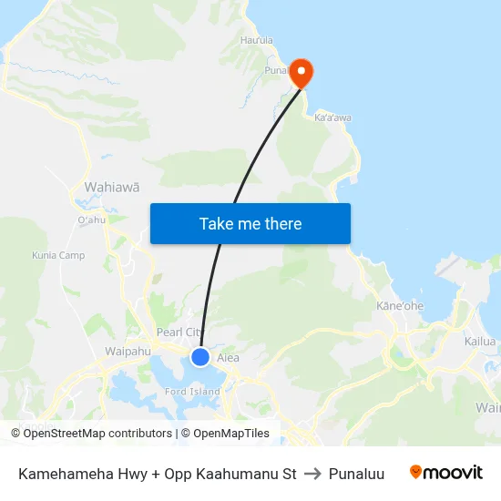 Kamehameha Hwy + Opp Kaahumanu St to Punaluu map
