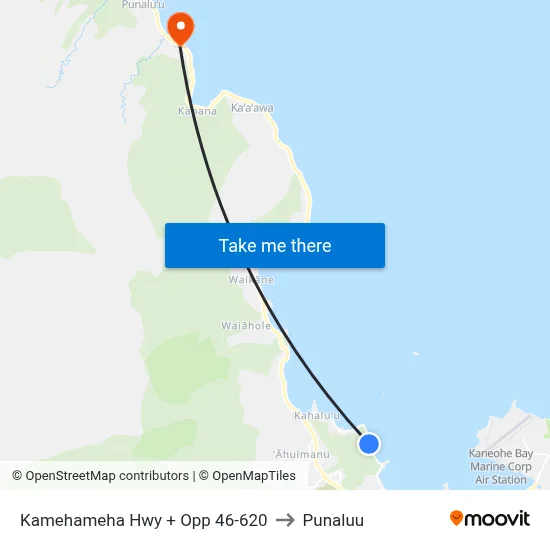 Kamehameha Hwy + Opp 46-620 to Punaluu map