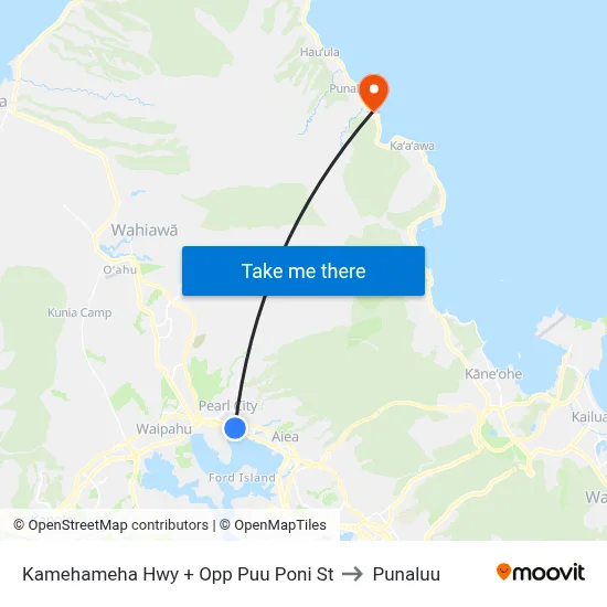 Kamehameha Hwy + Opp Puu Poni St to Punaluu map