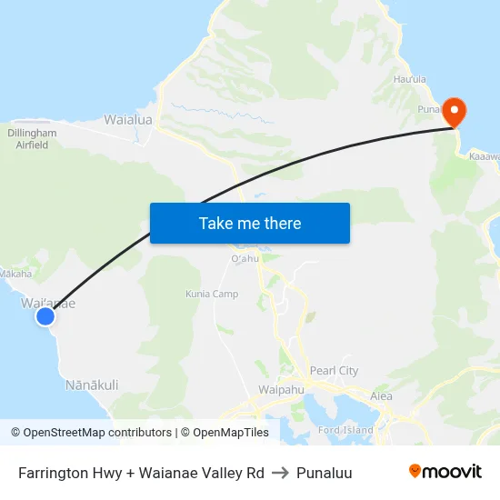 Farrington Hwy + Waianae Valley Rd to Punaluu map