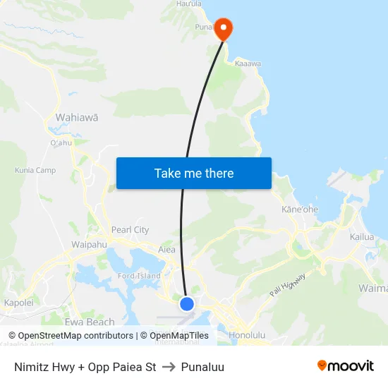 Nimitz Hwy + Opp Paiea St to Punaluu map