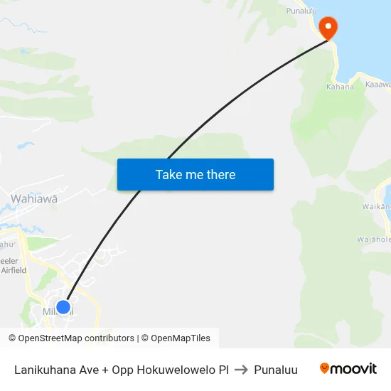 Lanikuhana Ave + Opp Hokuwelowelo Pl to Punaluu map