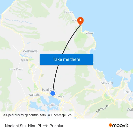 Noelani St + Hinu Pl to Punaluu map