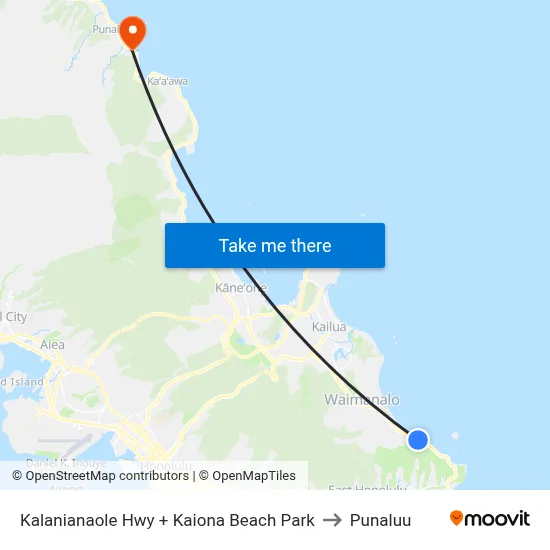 Kalanianaole Hwy + Kaiona Beach Park to Punaluu map