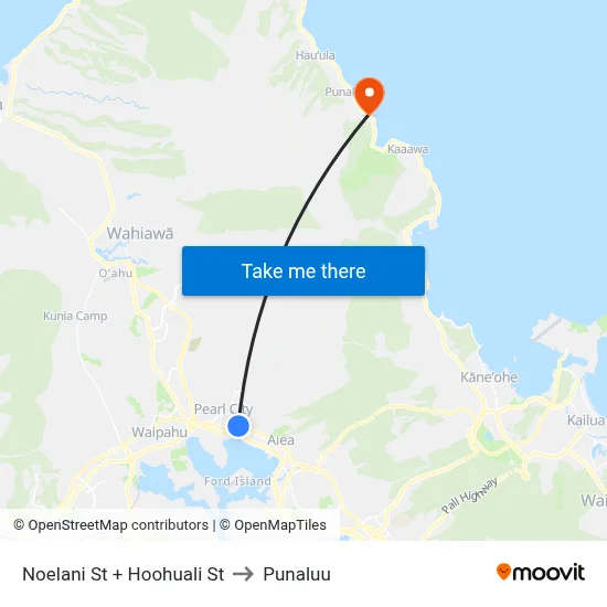 Noelani St + Hoohuali St to Punaluu map