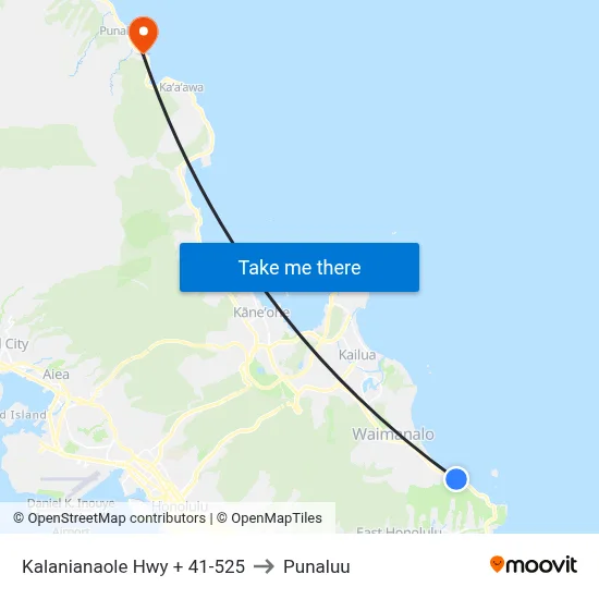 Kalanianaole Hwy + 41-525 to Punaluu map