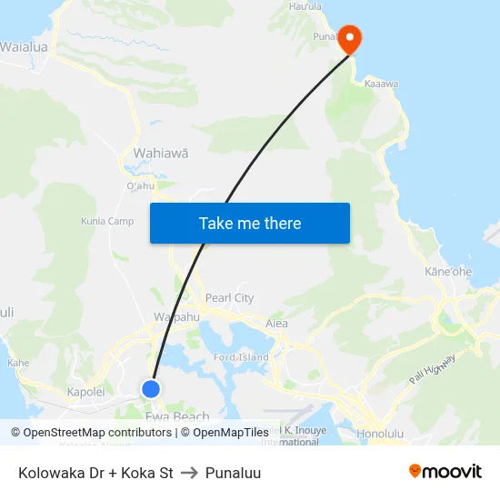 Kolowaka Dr + Koka St to Punaluu map