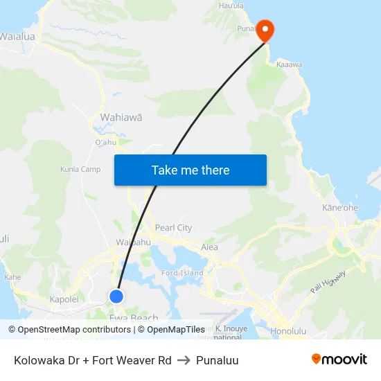 Kolowaka Dr + Fort Weaver Rd to Punaluu map