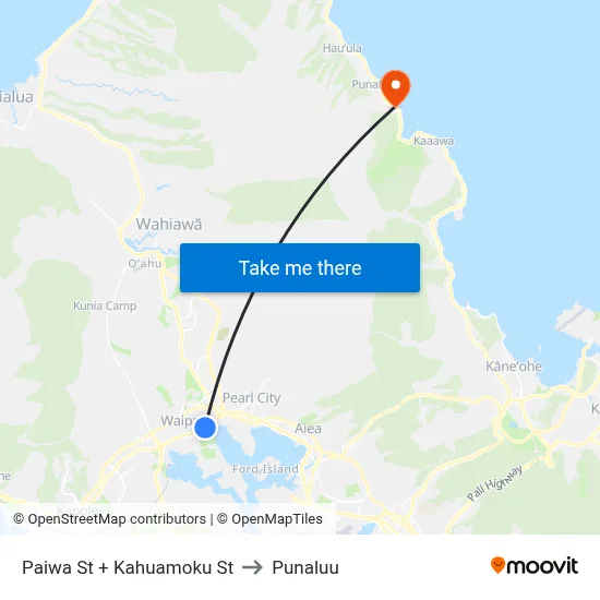 Paiwa St + Kahuamoku St to Punaluu map
