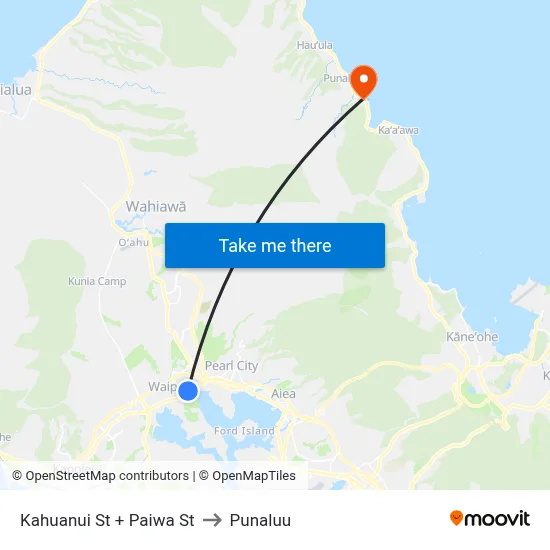 Kahuanui St + Paiwa St to Punaluu map