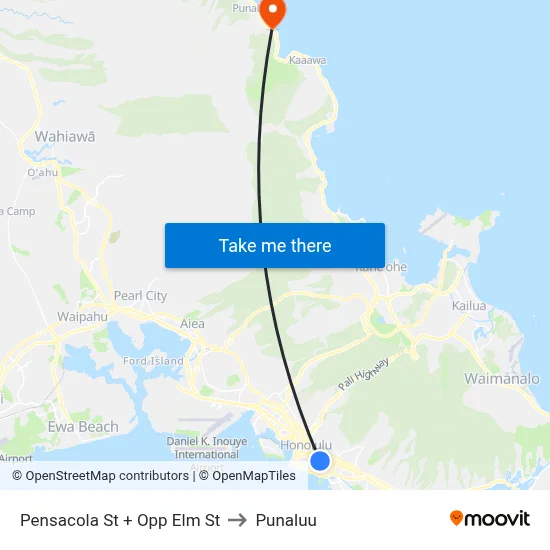 Pensacola St + Opp Elm St to Punaluu map