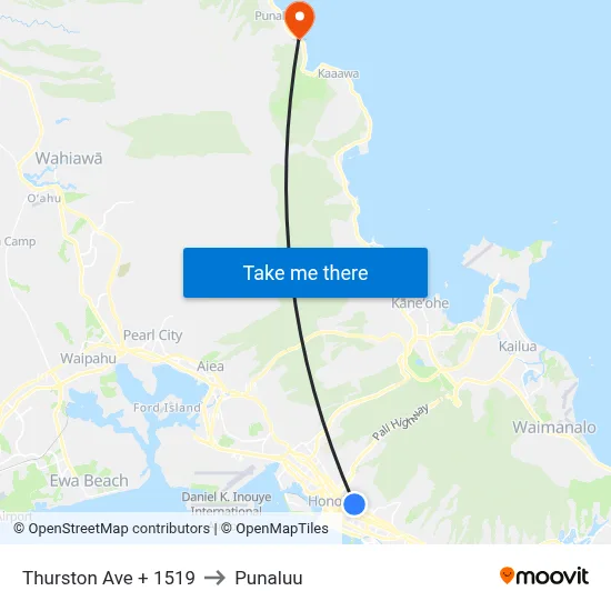 Thurston Ave + 1519 to Punaluu map