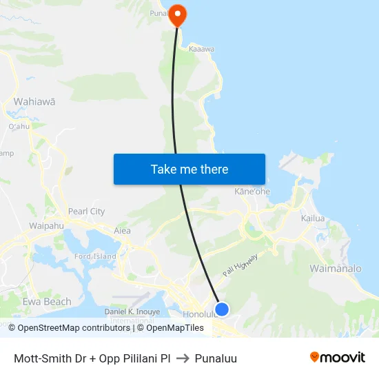 Mott-Smith Dr + Opp Pililani Pl to Punaluu map