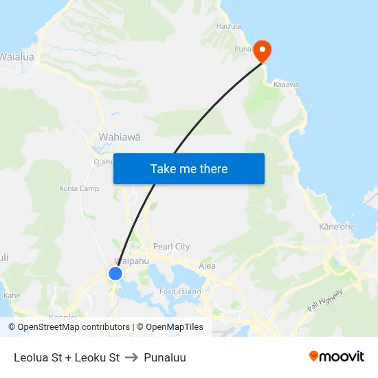 Leolua St + Leoku St to Punaluu map