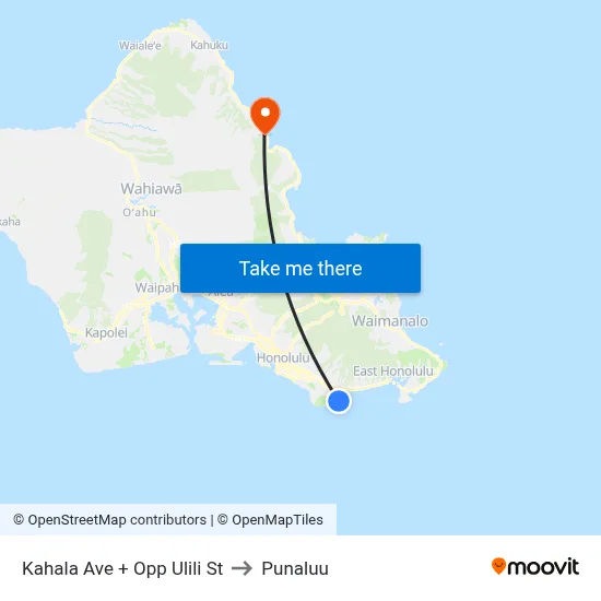 Kahala Ave + Opp Ulili St to Punaluu map