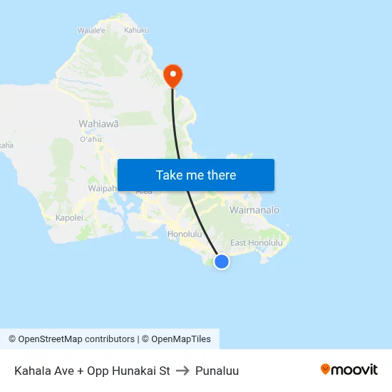 Kahala Ave + Opp Hunakai St to Punaluu map