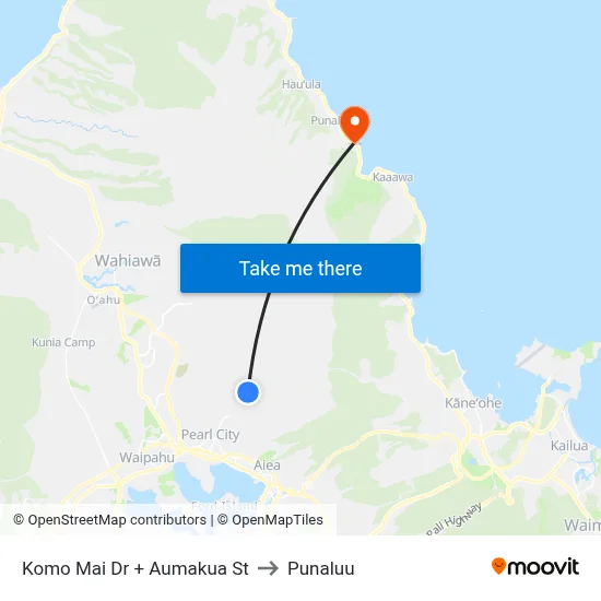 Komo Mai Dr + Aumakua St to Punaluu map