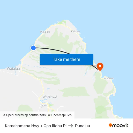 Kamehameha Hwy + Opp Iliohu Pl to Punaluu map