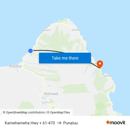 Kamehameha Hwy + 61-470 to Punaluu map