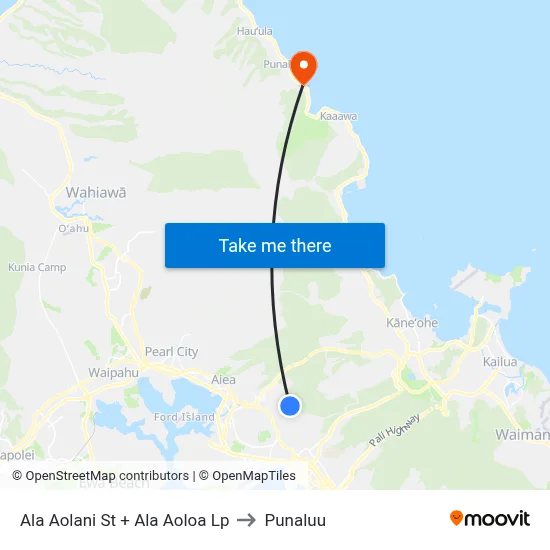 Ala Aolani St + Ala Aoloa Lp to Punaluu map