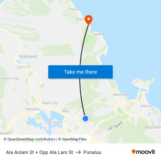 Ala Aolani St + Opp Ala Lani St to Punaluu map