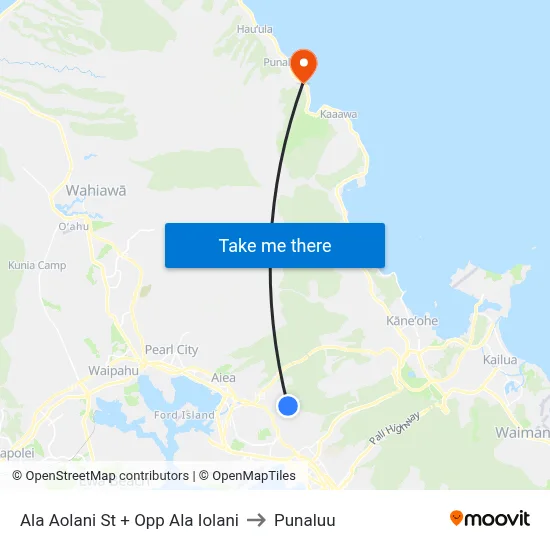 Ala Aolani St + Opp Ala Iolani to Punaluu map
