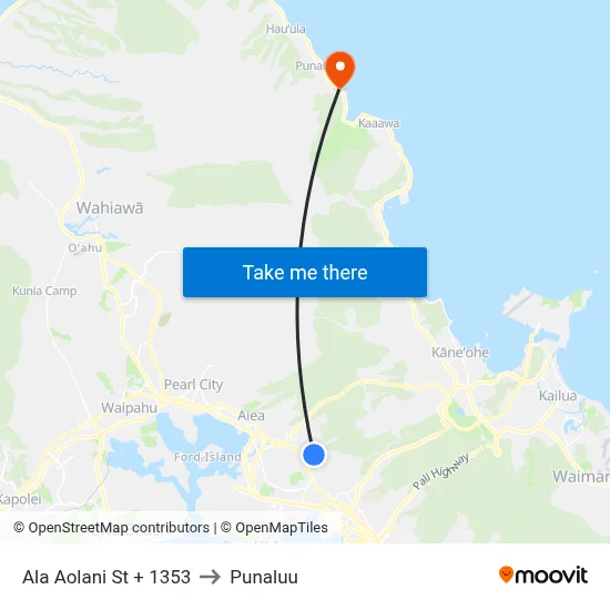 Ala Aolani St + 1353 to Punaluu map