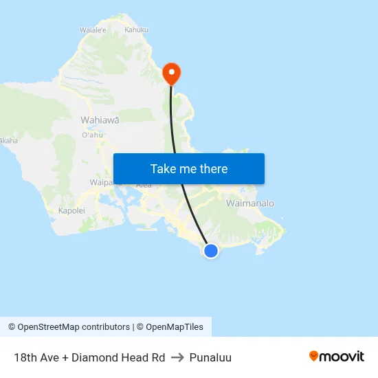 18th Ave + Diamond Head Rd to Punaluu map