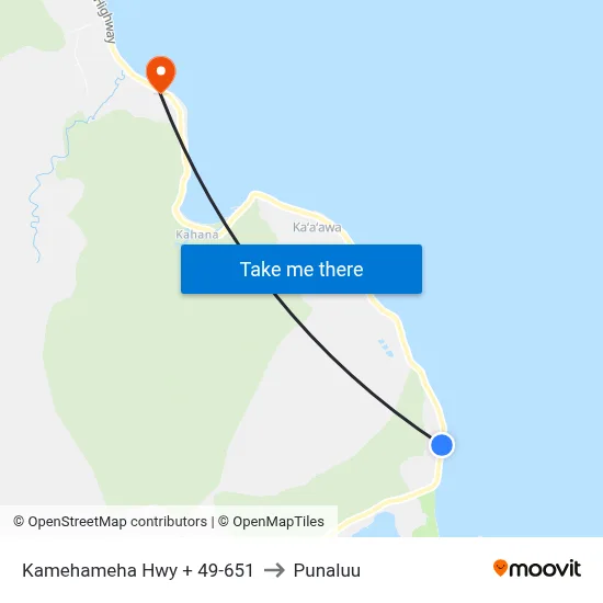 Kamehameha Hwy + 49-651 to Punaluu map