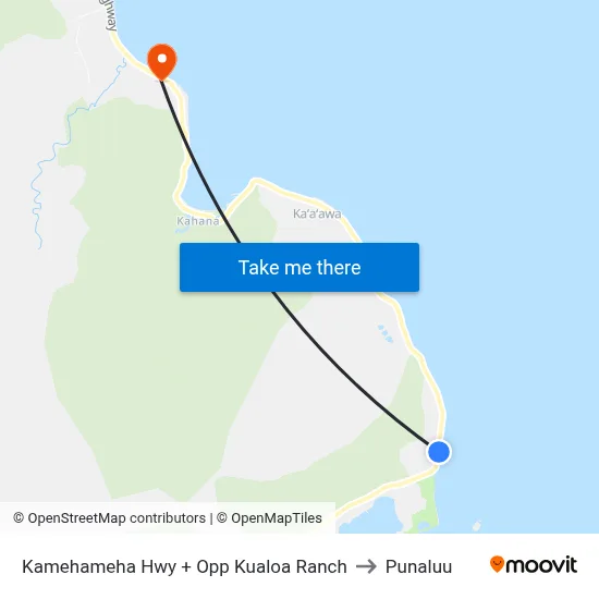 Kamehameha Hwy + Opp Kualoa Ranch to Punaluu map