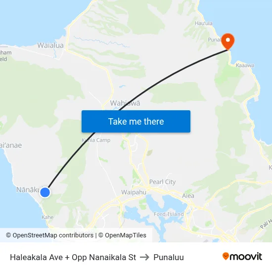 Haleakala Ave + Opp Nanaikala St to Punaluu map