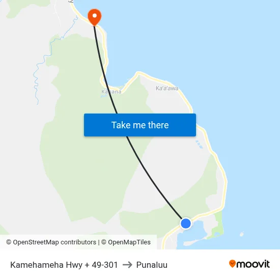 Kamehameha Hwy + 49-301 to Punaluu map