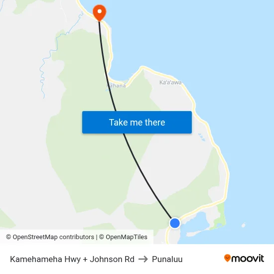 Kamehameha Hwy + Johnson Rd to Punaluu map